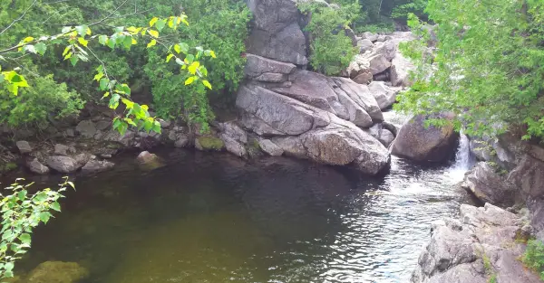 A rocky section with lovely scenery on the North Fork of the Boquet River.