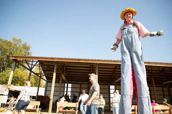 A woman on stilts