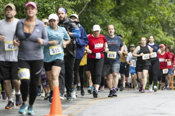 Crowd of racers on road