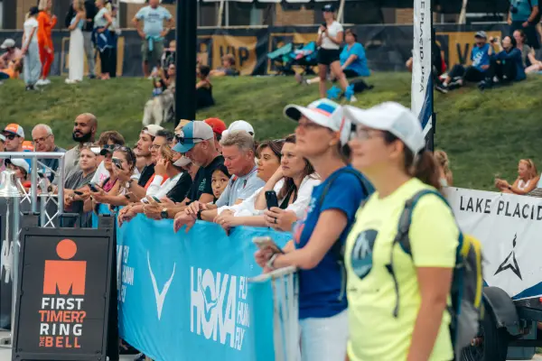 Ironman spectators along barricade line