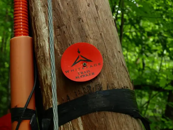 A red trailmarker
