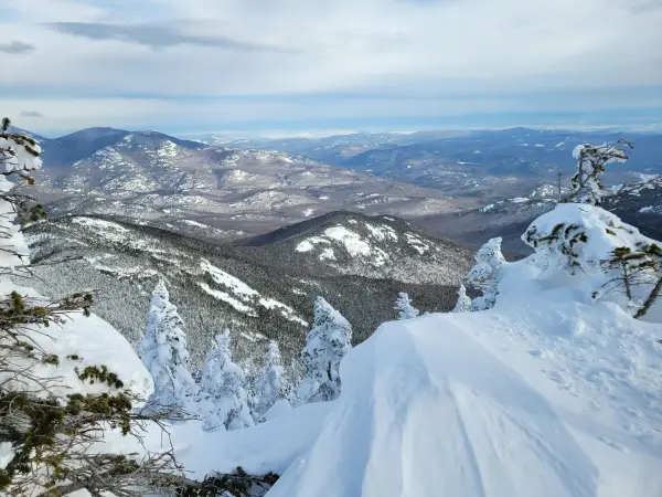 A mountain view in the winter