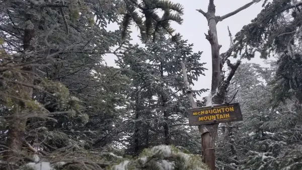 A summit sign for MacNaughton Mountain