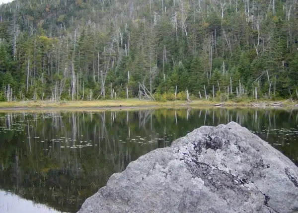 A boulder in a high mountain pond