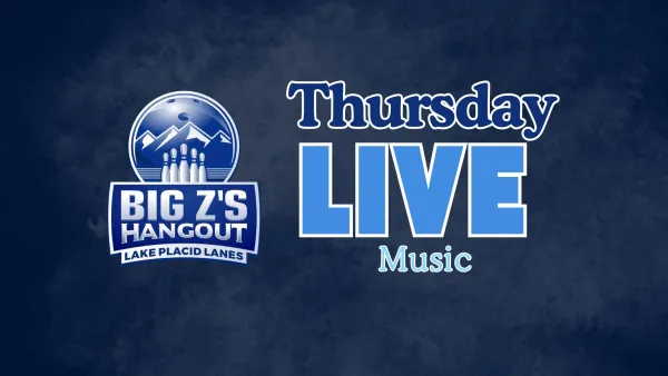 An advertisement for "Thursday Live Music" at Big Z's Hangout, against a textured dark blue background.