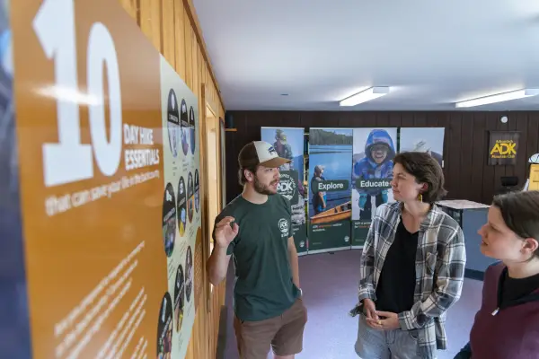 A group of people at a welcome center