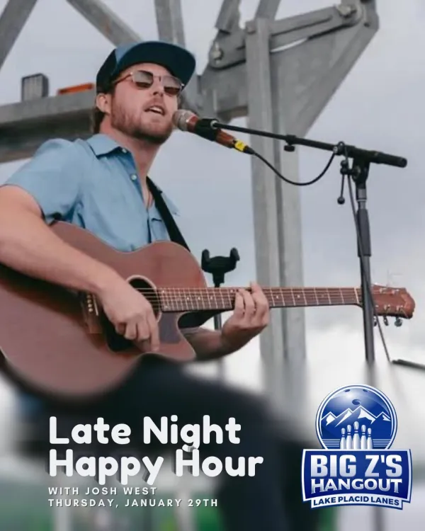 Image of Josh West playing guitar with text and Big Z's logo