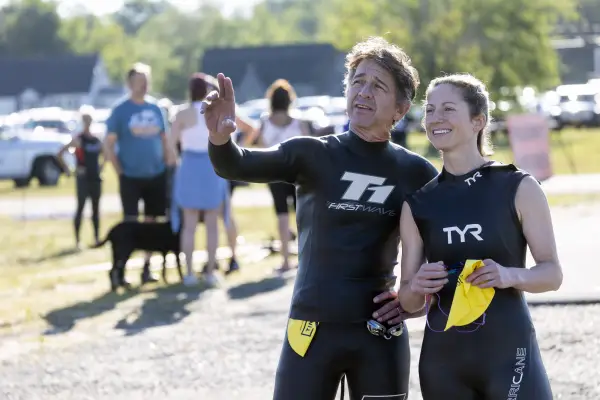 Two Tinman athletes chat before the start of the event.