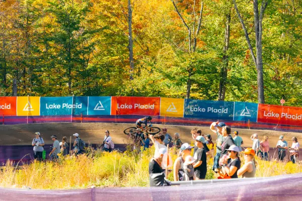 A competitor riding one of the berms on the course.