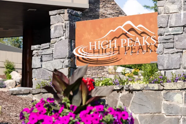 Sign for High Peaks Resort in Lake Placid, NY