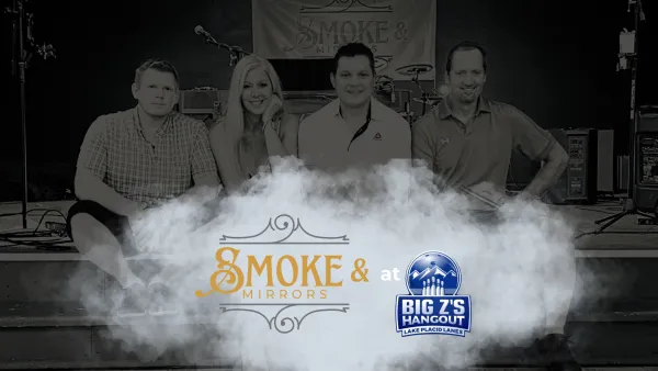 Smoke and Mirrors Band photo with logo overlays