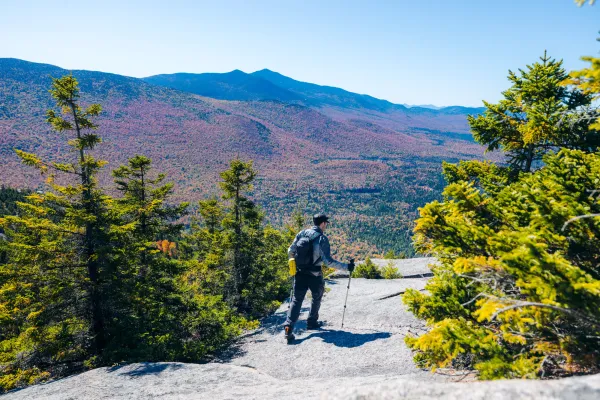 A hiker on open rock
