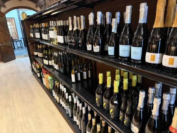 Shelves full of wine in liquor store