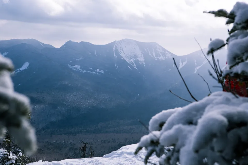 A photo of Big Slide hike during the winter.