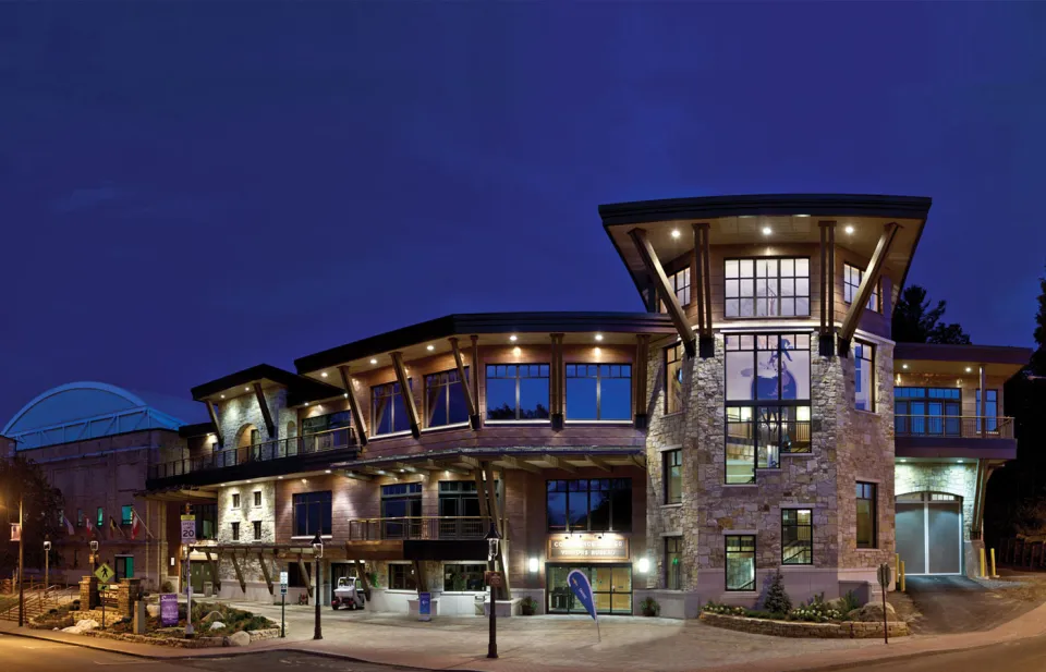 Conference center at night. 
