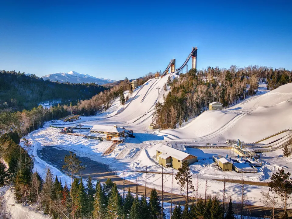 The Olympic Ski Jumps in winter.