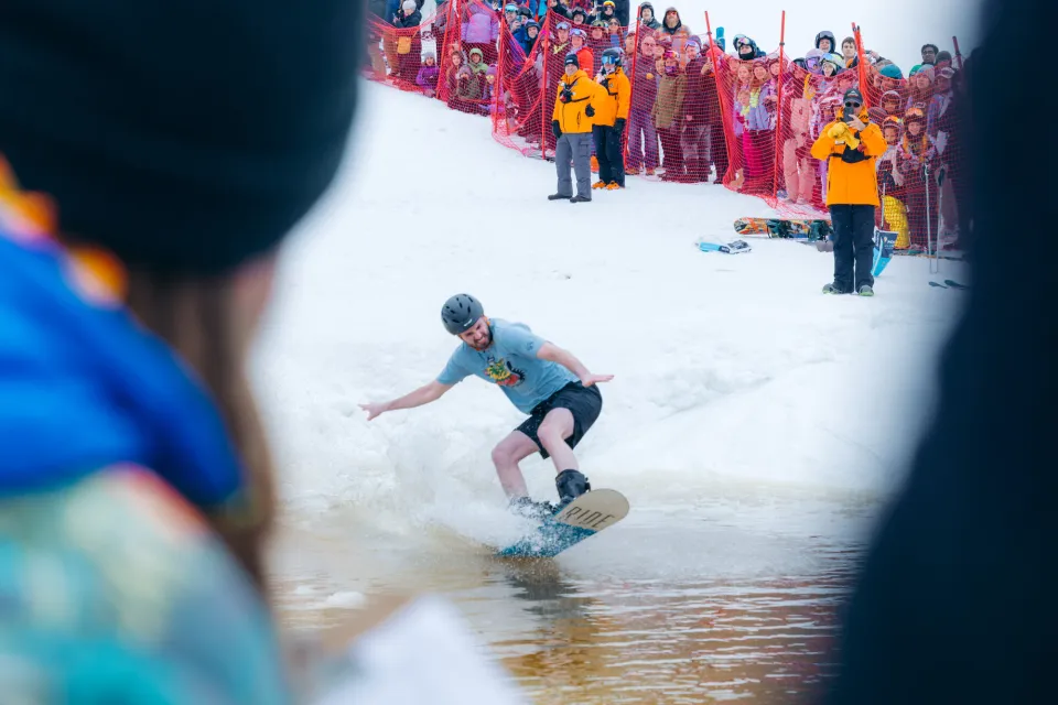 The pond skimming event at Whiteface Mountain.