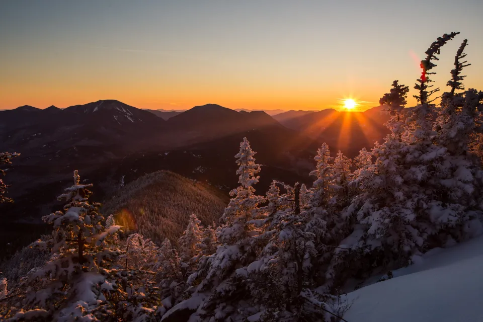 A winter hike at sunset.