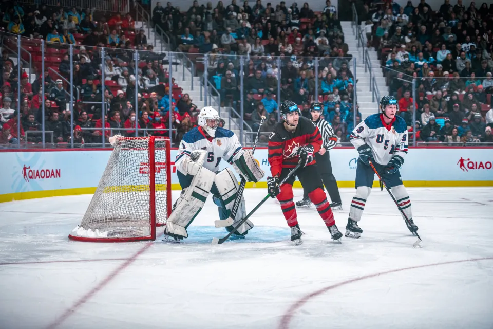 A hockey game at the Olympic Center.