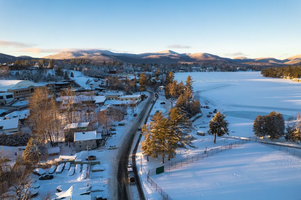 The town of Lake Placid in the winter.