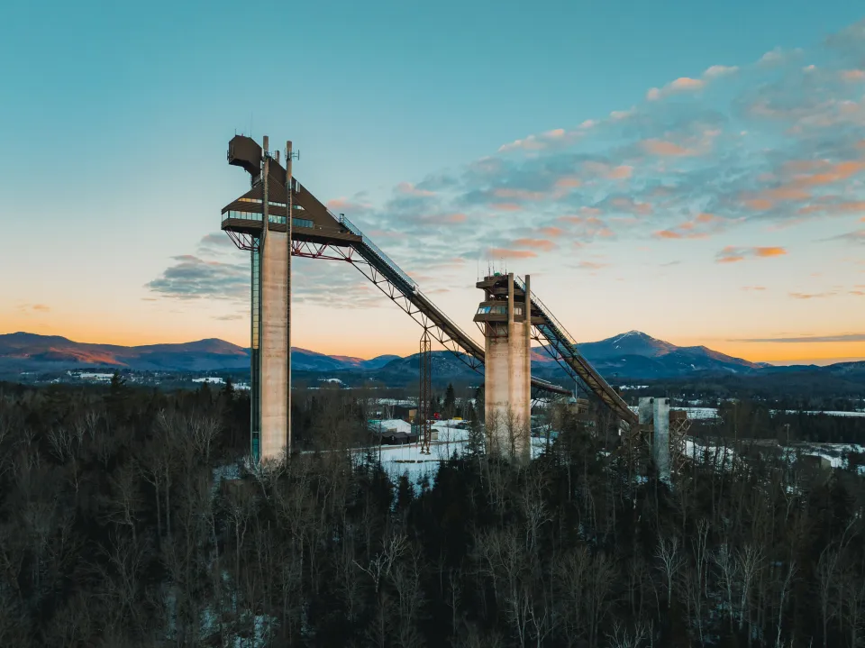 The Olympic Ski Jumps in winter.