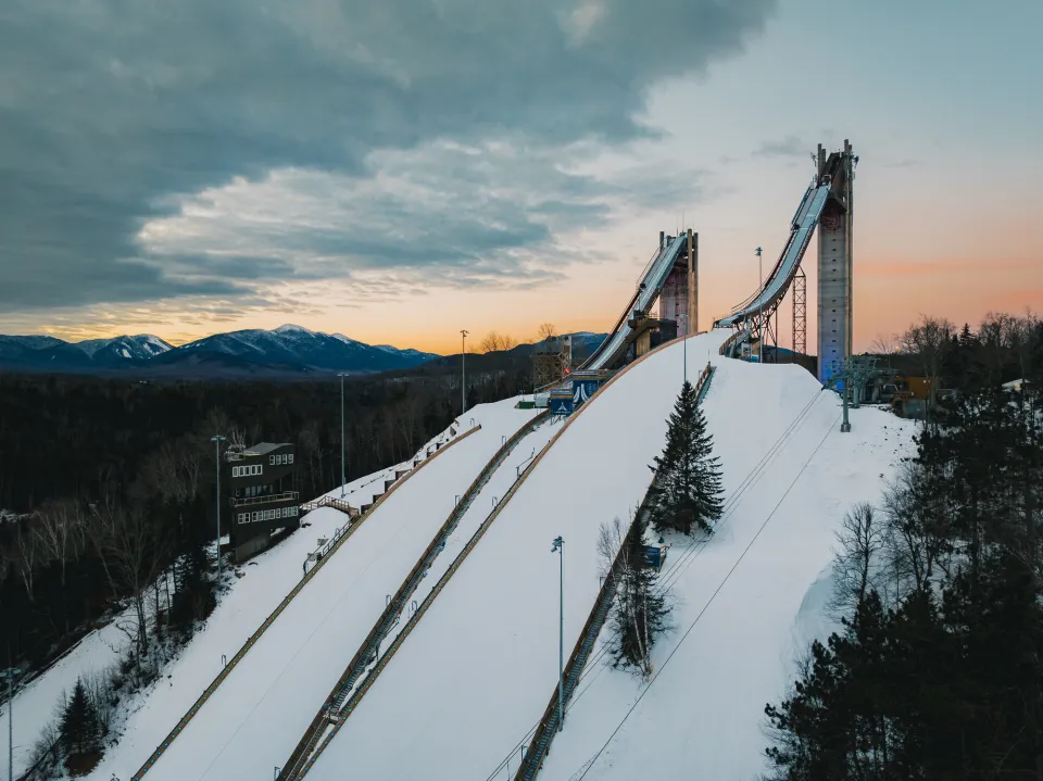 The Olympic Ski Jumps in the winter.