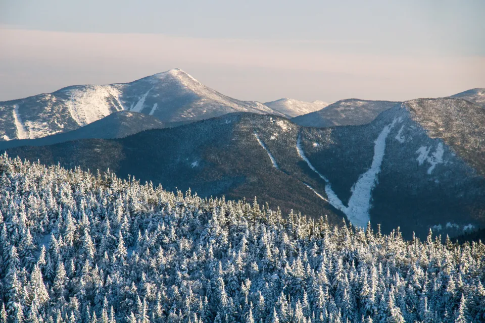 A view of snowy the Adirondack Mountains.