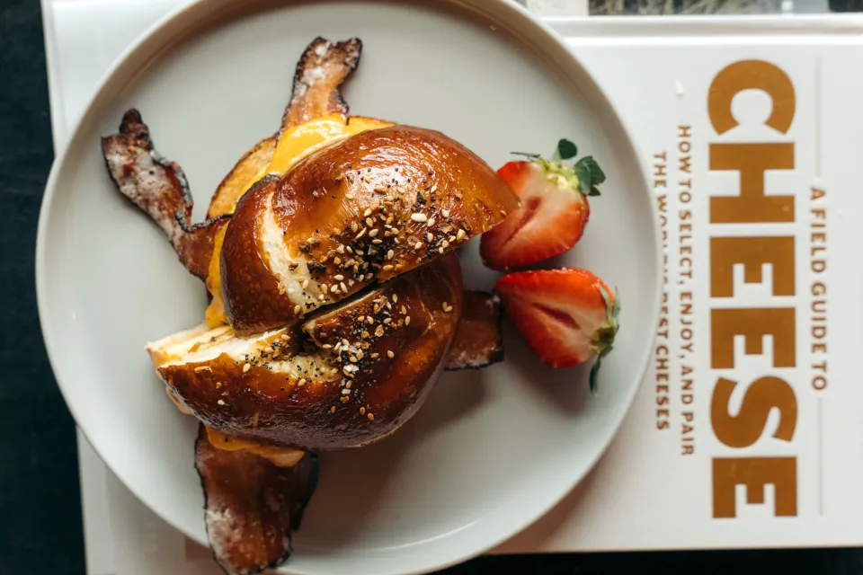 A bacon egg and cheese from a local bistro. 