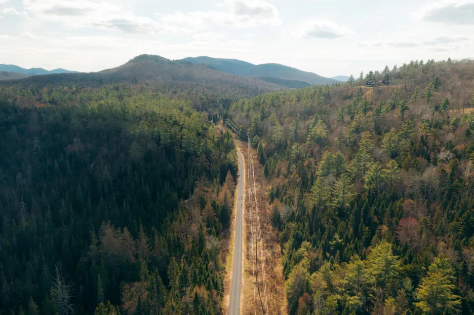 Aerial view of the Rail Trail in the spring