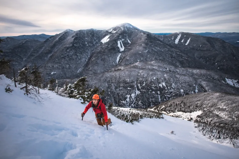 Climbing Mount Colden in the winter.