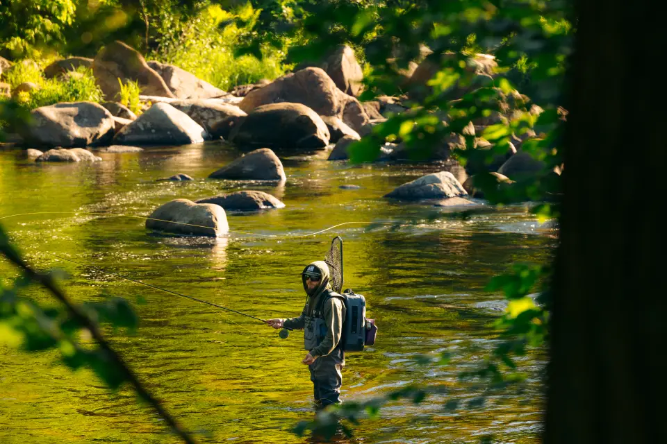 A flyfisher in the water