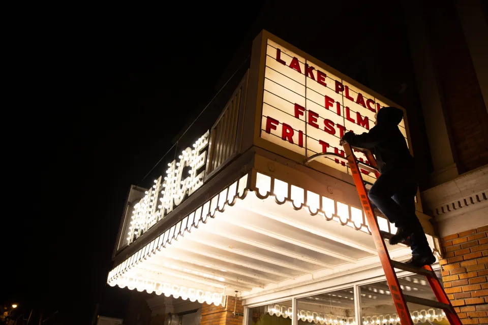 The Palace movie theatre in Lake Placid preparing for a film festival.