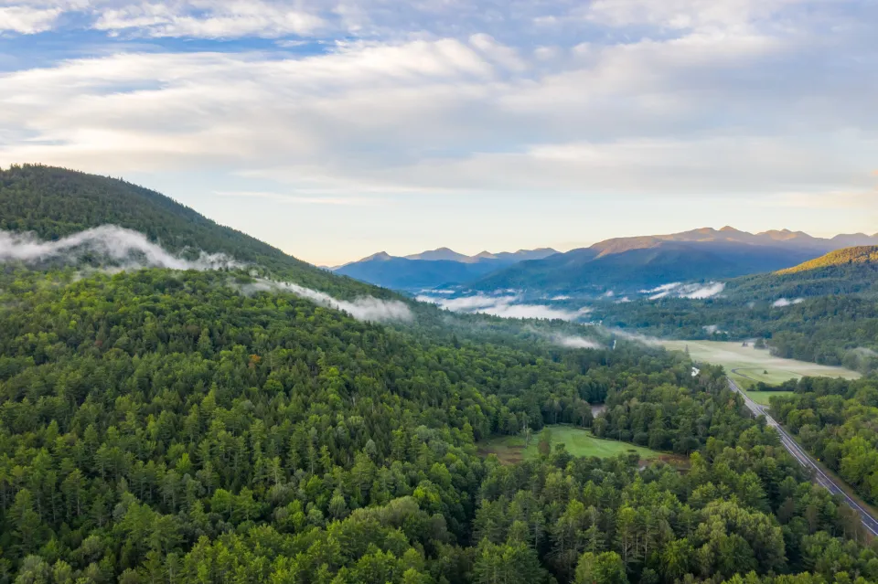 Aerial view of green mountains