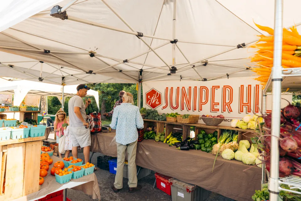 A fresh produce stand at a Lake Placid farmers market.