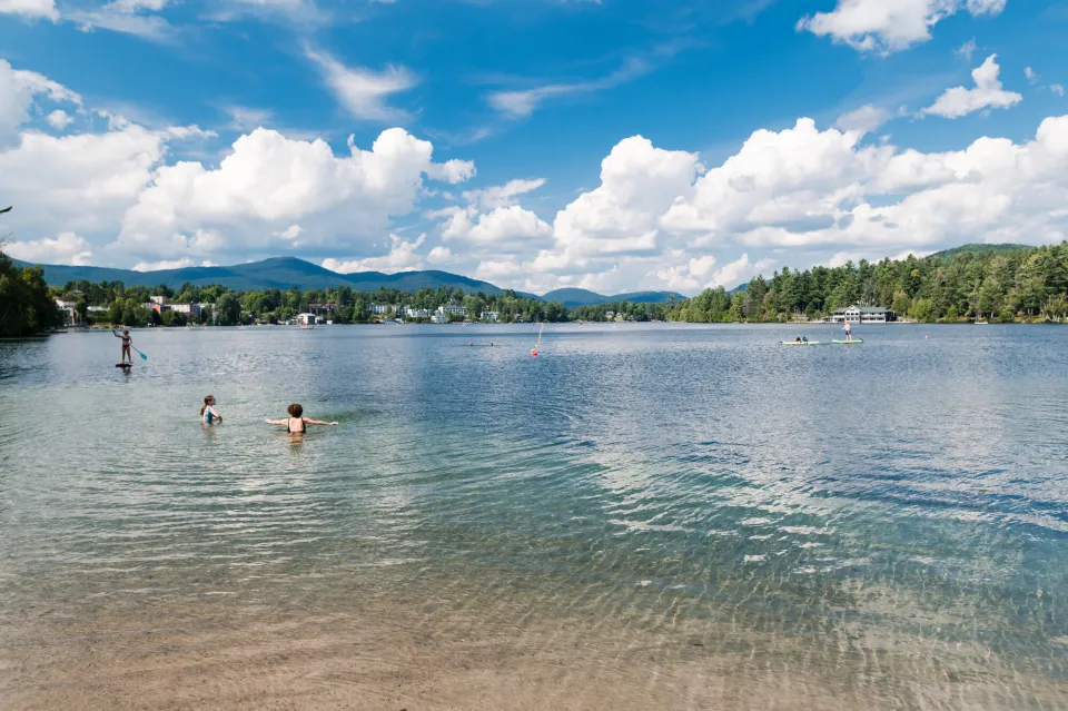 A few swimmers in Mirror Lake.
